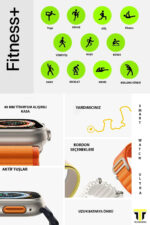 TECHNOMEN Akıllı Saat Y60 Ultra Plus 7 Kordon Hediye Kasa Koruma Kırılmaz Cam Smart Watch - Görsel 3