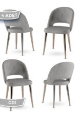 Canisa Pane Serisi 4 Adet Gri Mutfak Sandalyesi Krom Kaplama Metal Ayak 1. Sınıf Babyface Kumaş - Görsel 2